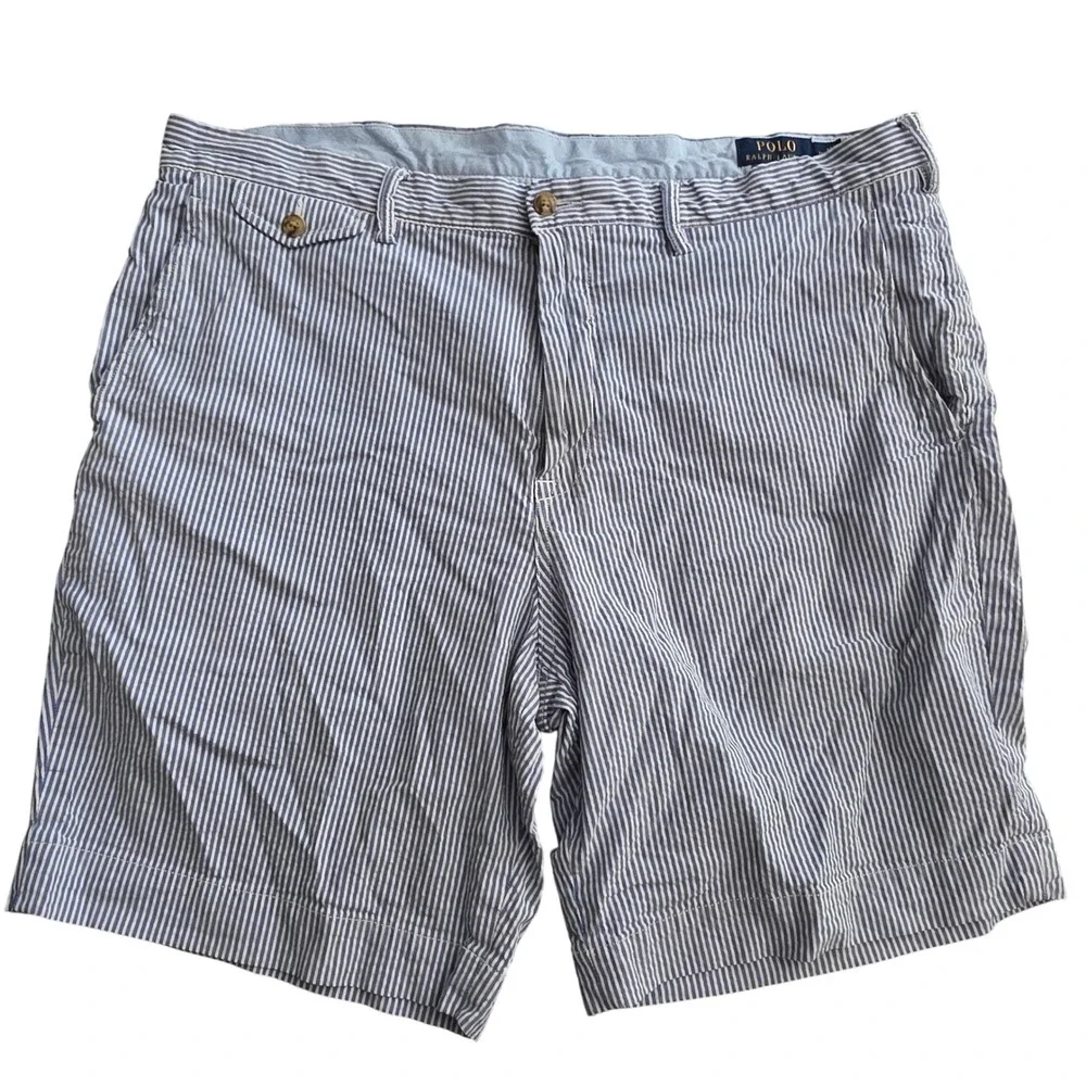 Polo Ralph Lauren Mens Blue White Seersucker Stripe Stretch Classic Fit Short 36